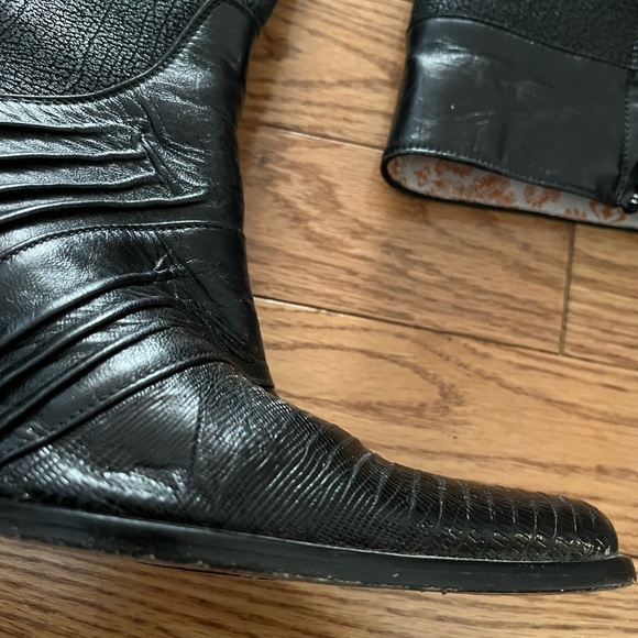 [MX23.5/US 6.5]Franco Cuadro Mixed Leather Heeled Mid Calf Boots Retro Boho - Picture 3 of 10